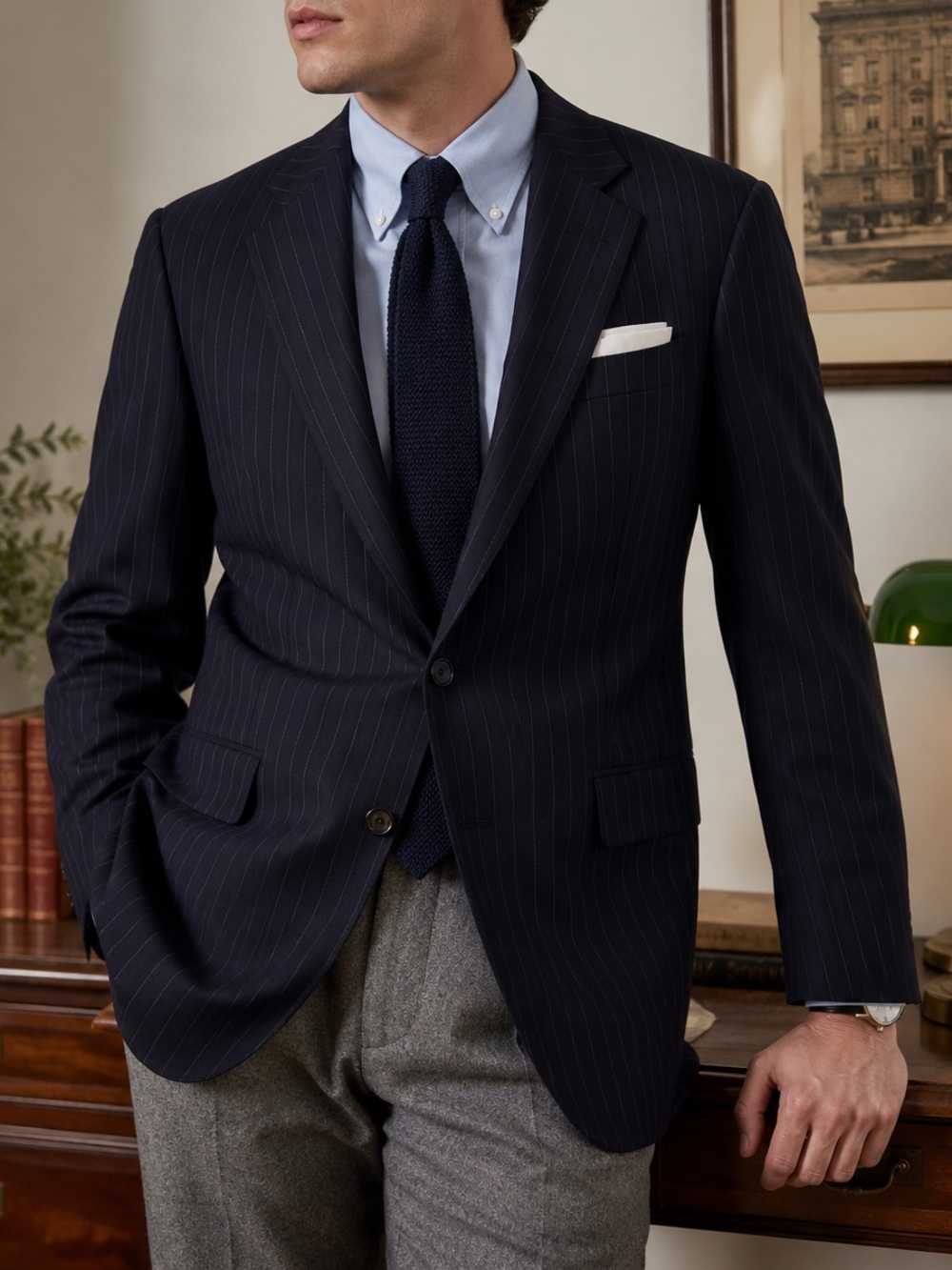 Brooks Brothers 1818 Madison Estrato Trabaldo Togna Navy Pinstripe Blazer 43R US
